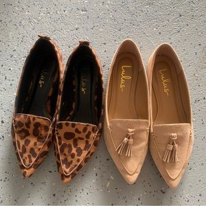 Two pairs of Lulu’s suede pointed-toe loafers